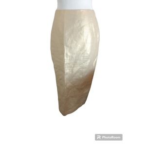 Max Mara Linen Flax Gold Shimmer Midi Skirt Formal Party Sz 8 - Womens